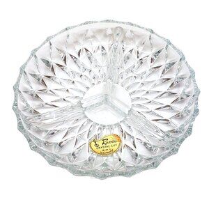 Vtg Rossini Cut Crystal Divided Snack Dish Triple Relish Candy Tray 8" W Germany
